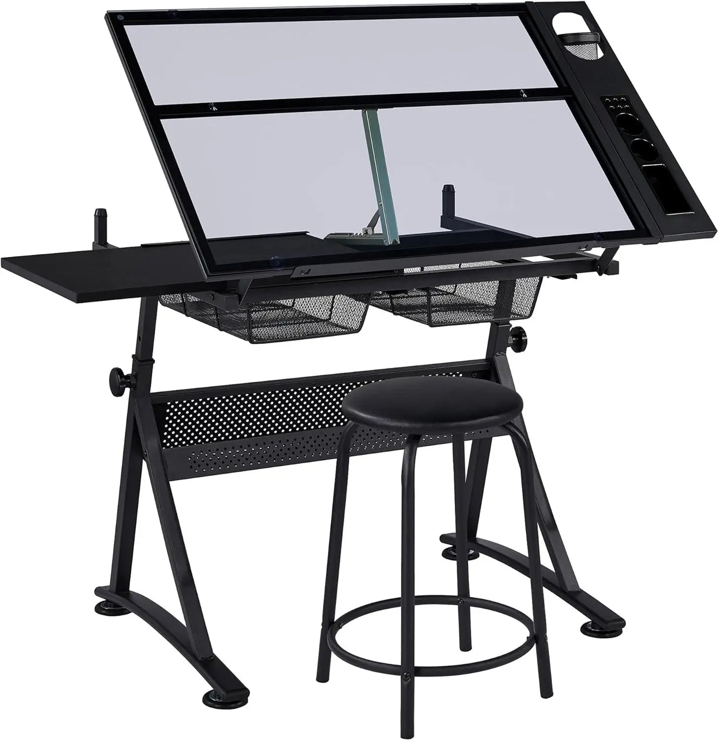 ClearVista Studio Pro – Adjustable Glass Drafting Desk Set