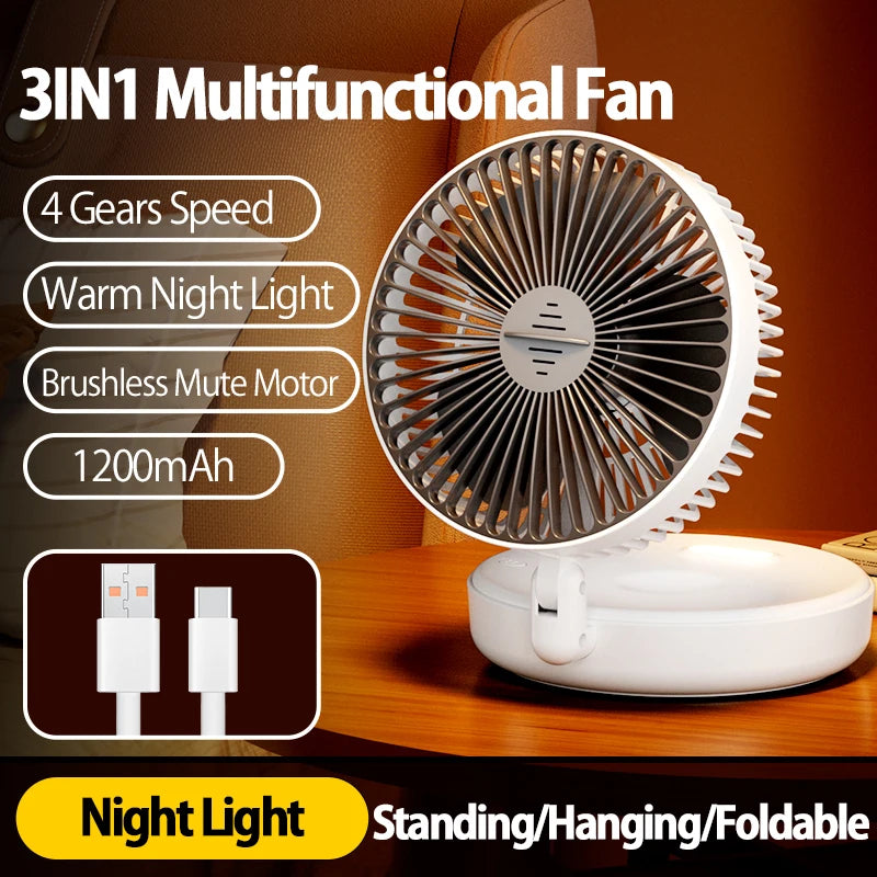 BreezeMate 3in1 π β Rechargeable Multifunctional Fan with Warm Night Light