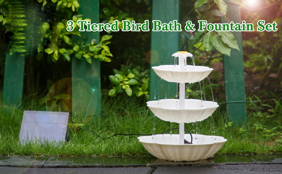 Aqua Bloom Solar 3T — 3-Tier Bird Bath & Fountain