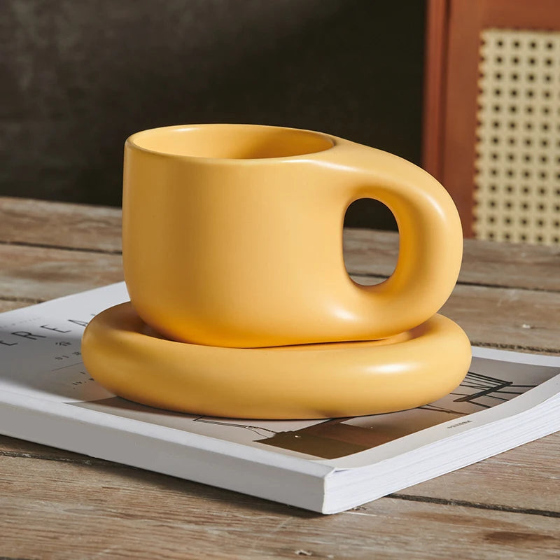 Cozy Duo – Cute Ceramic Coffee Cup & Saucer Set