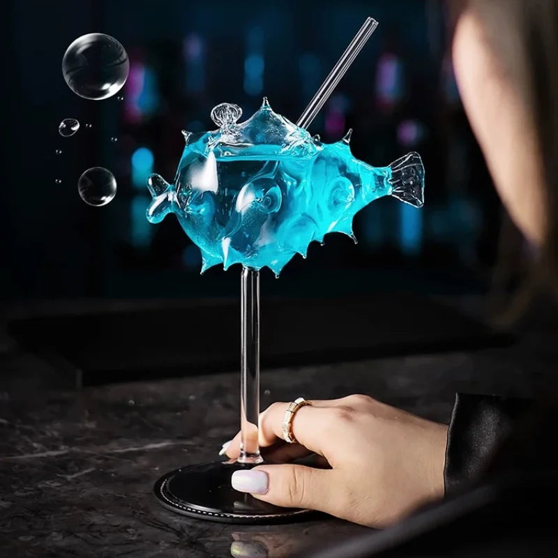 ✨ Ocean Fantasy Cocktail Glass – Personalized Pufferfish & Octopus Design ✨