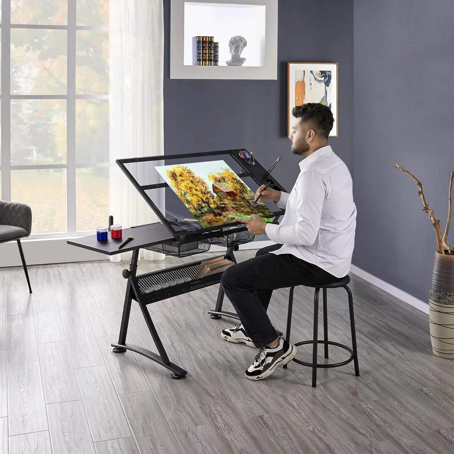ClearVista Studio Pro – Adjustable Glass Drafting Desk Set