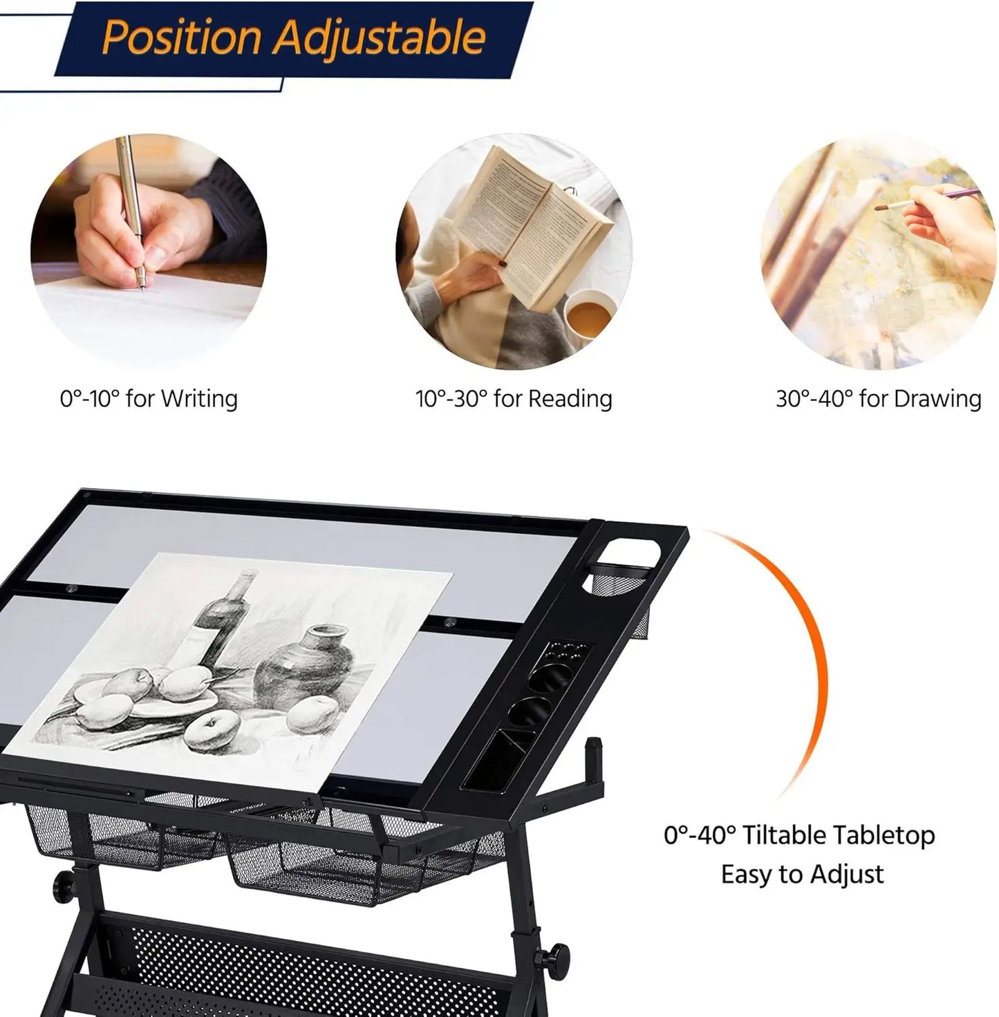 ClearVista Studio Pro – Adjustable Glass Drafting Desk Set