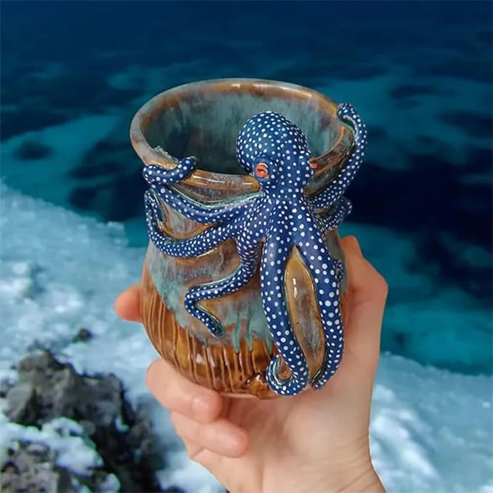 "Ocean Embrace β Deep Blue Octopus Mug"