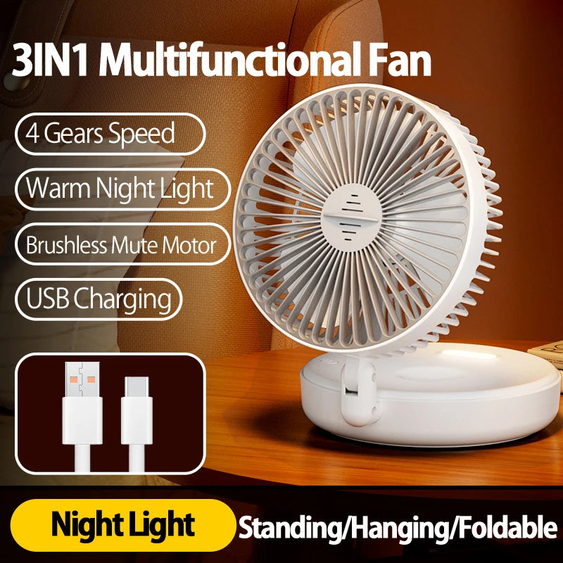 BreezeMate 3in1 π β Rechargeable Multifunctional Fan with Warm Night Light