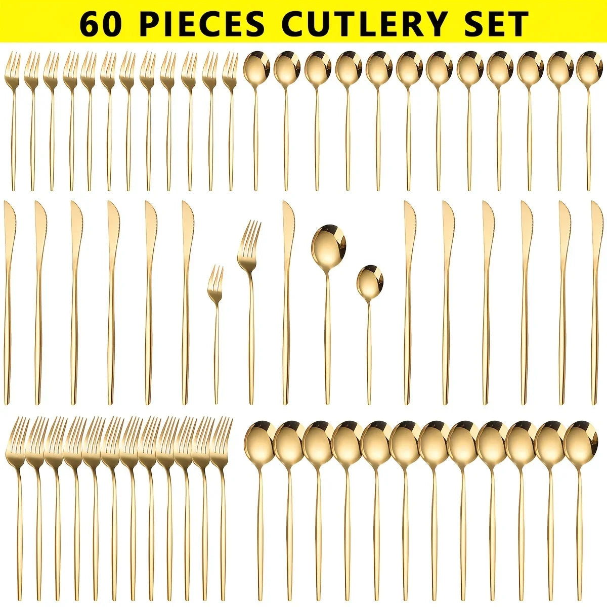 Auraglow – 60pc Golden Luxe Cutlery Set