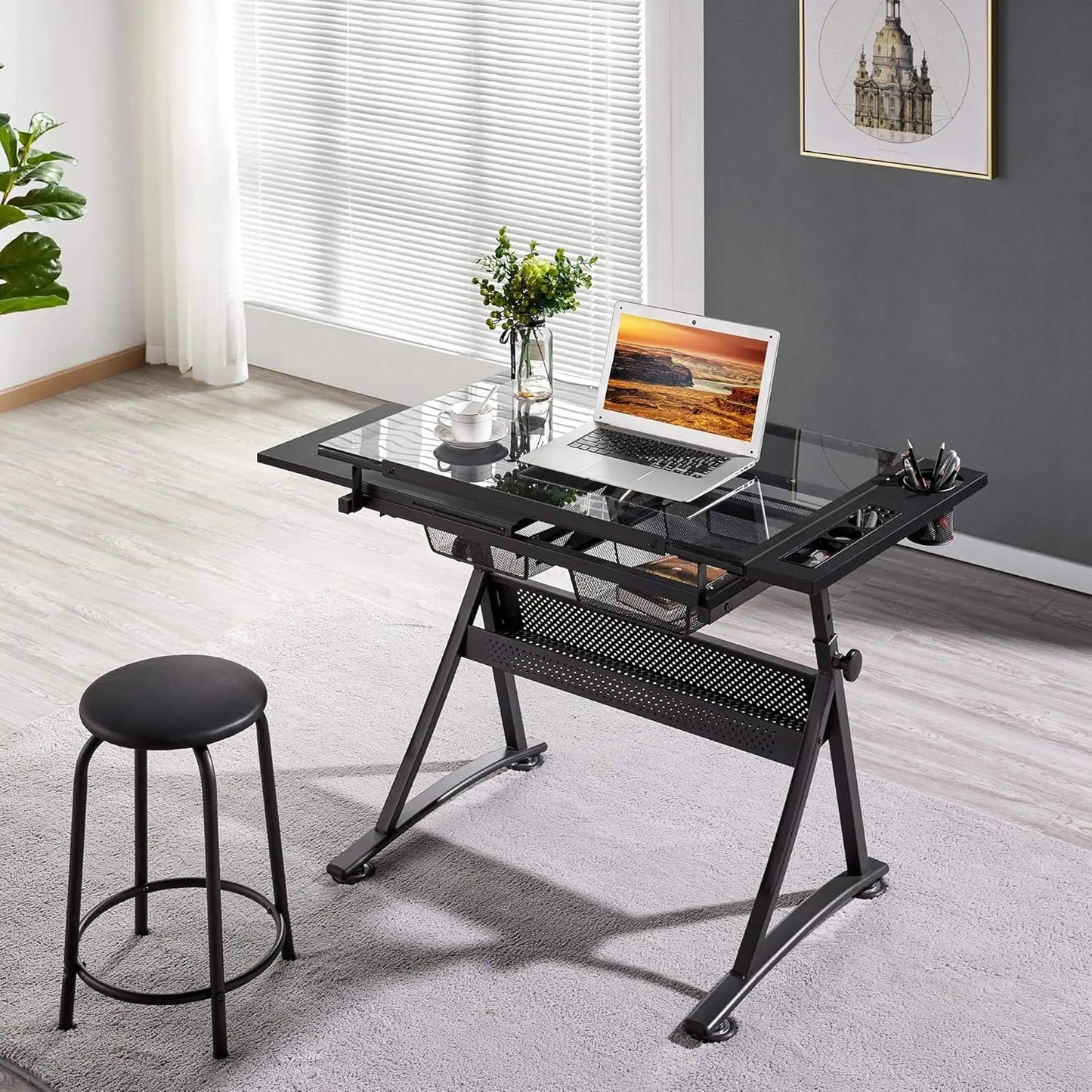 ClearVista Studio Pro – Adjustable Glass Drafting Desk Set