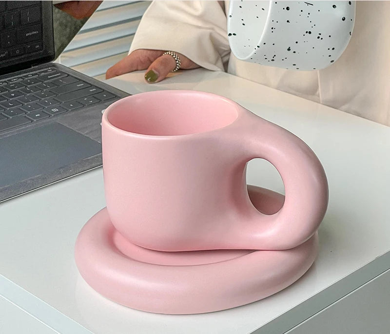 Cozy Duo – Cute Ceramic Coffee Cup & Saucer Set