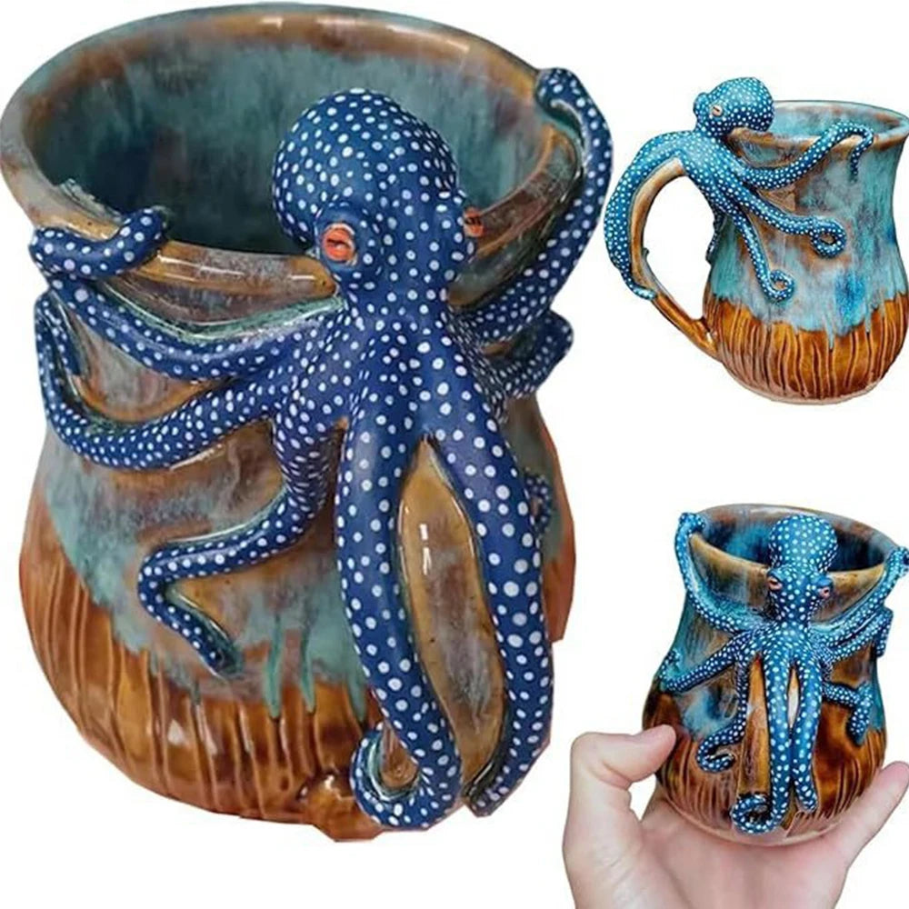 "Ocean Embrace β Deep Blue Octopus Mug"