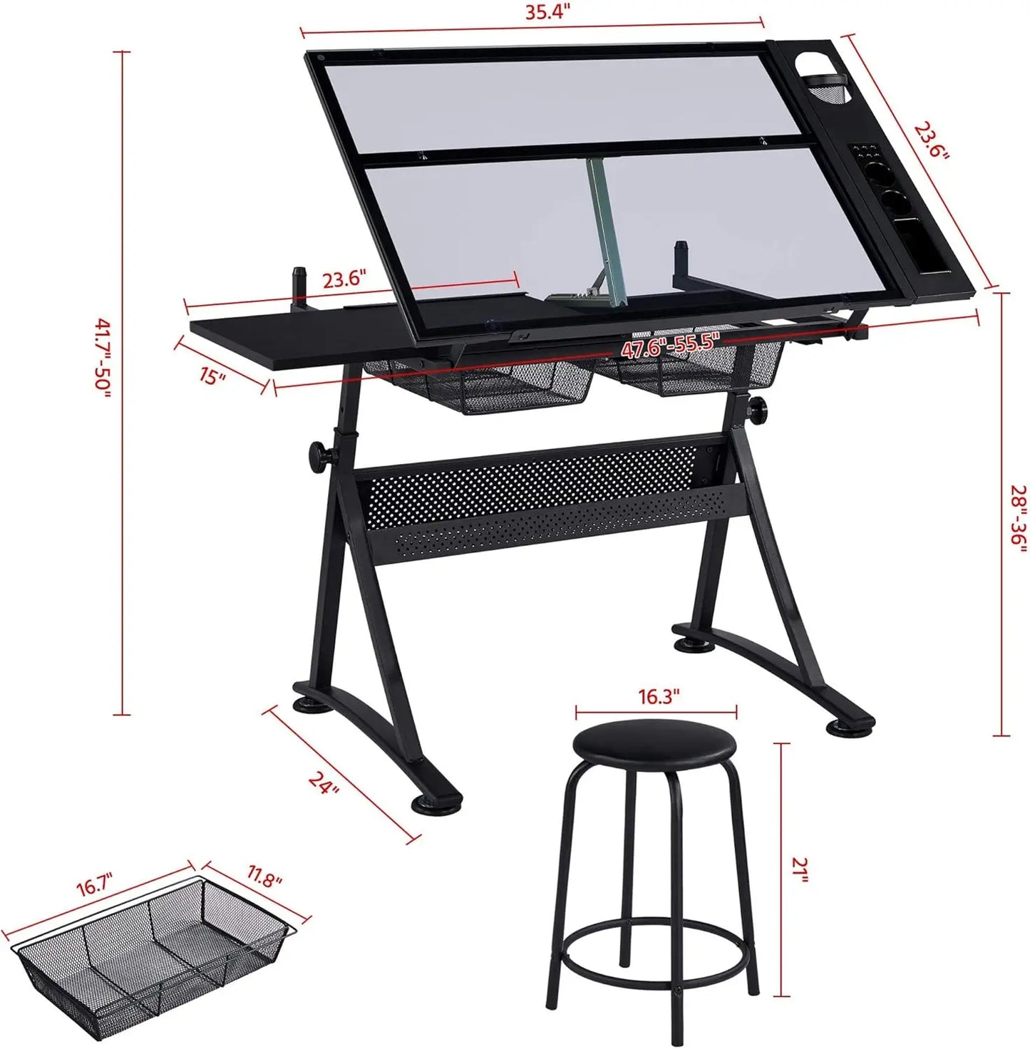 ClearVista Studio Pro – Adjustable Glass Drafting Desk Set