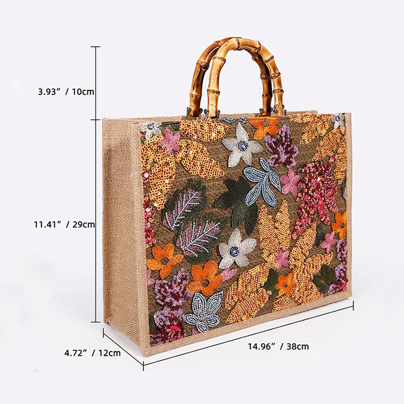 "Bamboo Bloom – Sequin Garden Tote"