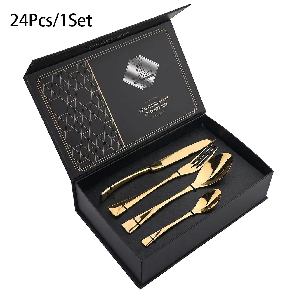 ✨MirrorLux – 24pcs Premium Cutlery Set 🍴💎