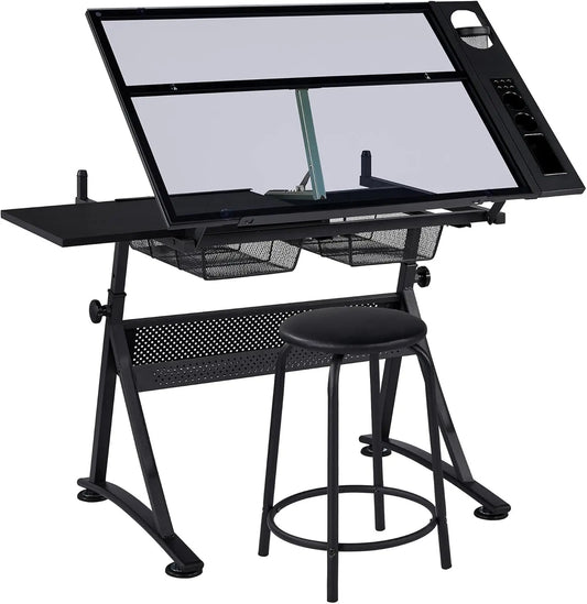 ClearVista Studio Pro – Adjustable Glass Drafting Desk Set