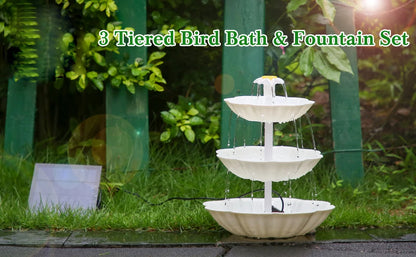 Aqua Bloom Solar 3T — 3-Tier Bird Bath & Fountain