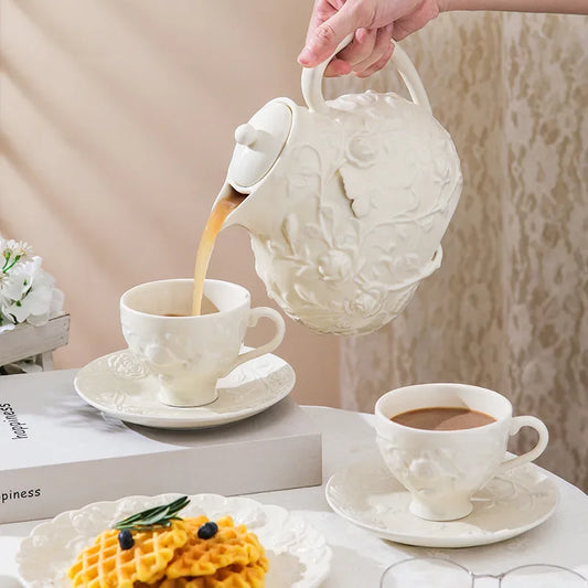 "Rosalia Grace – Embossed Ceramic Tea Set"