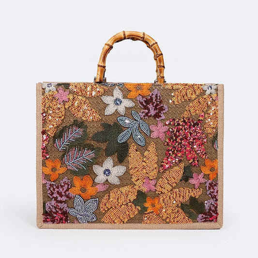 "Bamboo Bloom – Sequin Garden Tote"