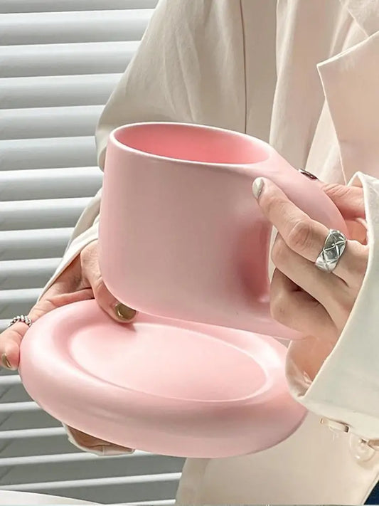 Cozy Duo – Cute Ceramic Coffee Cup & Saucer Set