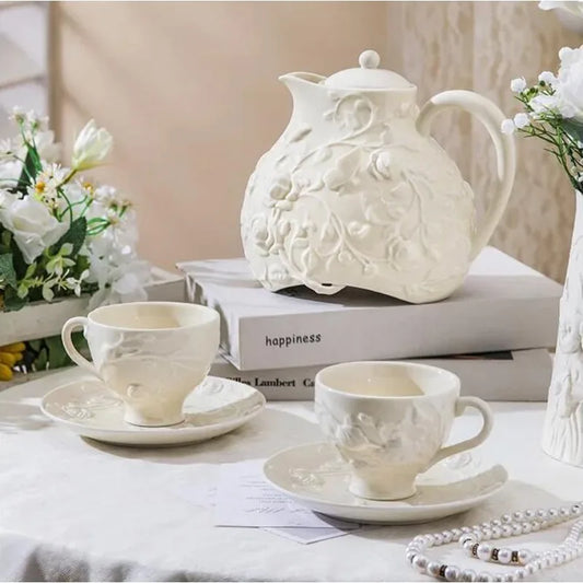 "Rosalia Grace – Embossed Ceramic Tea Set"