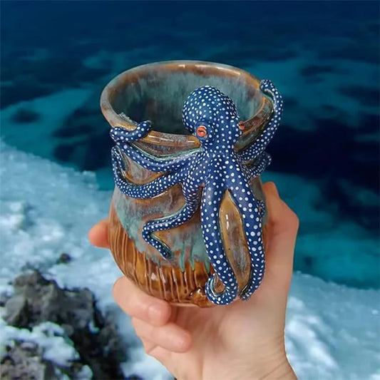 "Ocean Embrace – Deep Blue Octopus Mug"
