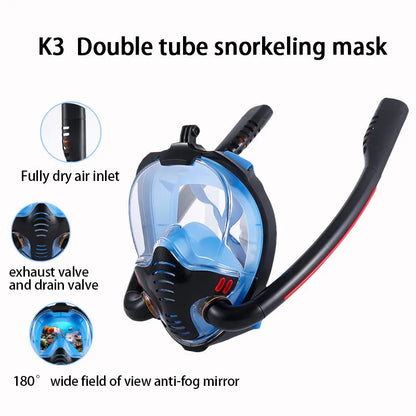 Aqua Glide Dual Tube Snorkel Mask – Full Face Dry Diving Gear