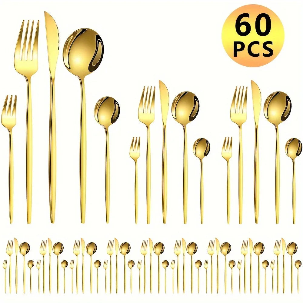 Auraglow – 60pc Golden Luxe Cutlery Set