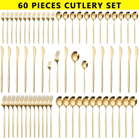 Auraglow – 60pc Golden Luxe Cutlery Set
