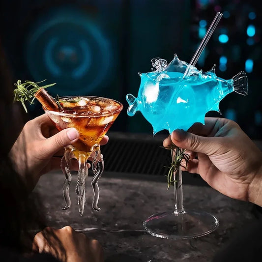✨ Ocean Fantasy Cocktail Glass – Personalized Pufferfish & Octopus Design ✨