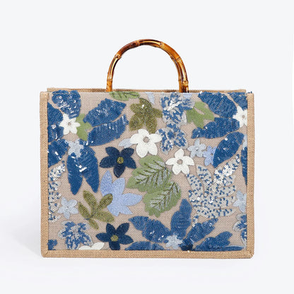 "Bamboo Bloom – Sequin Garden Tote"