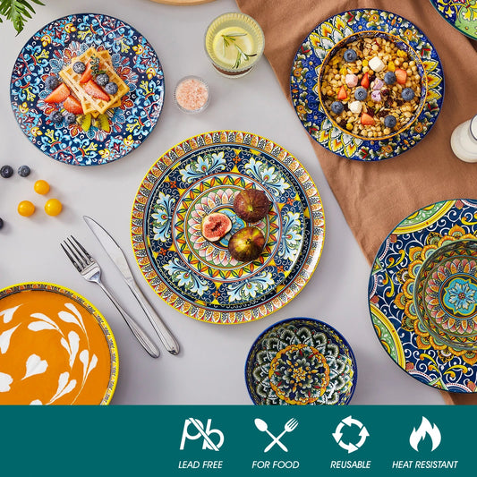"Soloria – 24-Piece Boho Ceramic Dinnerware Set"
