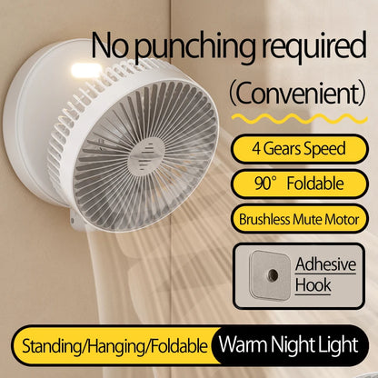 BreezeMate 3in1 🌙 – Rechargeable Multifunctional Fan with Warm Night Light