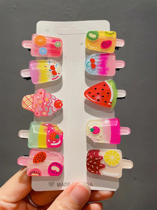 🧁 SweetChill Hair Clips – Ice Cream Summer Set (10 pcs)
