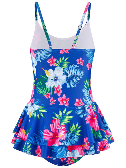 Bloom plash – Floral One-Piece Skirted Swimsuit for Girls
