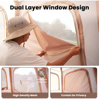 2-Min Instant Inflatable Camping Tent with Stove Jack & Canopy – Waterproof Oxford Canvas