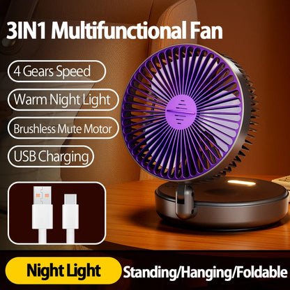 BreezeMate 3in1 🌙 – Rechargeable Multifunctional Fan with Warm Night Light