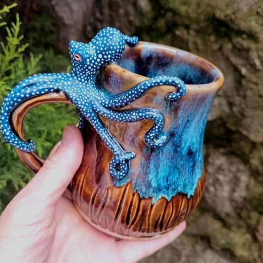 "Ocean Embrace – Deep Blue Octopus Mug"