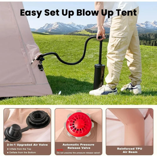 2-Min Instant Inflatable Camping Tent with Stove Jack & Canopy – Waterproof Oxford Canvas