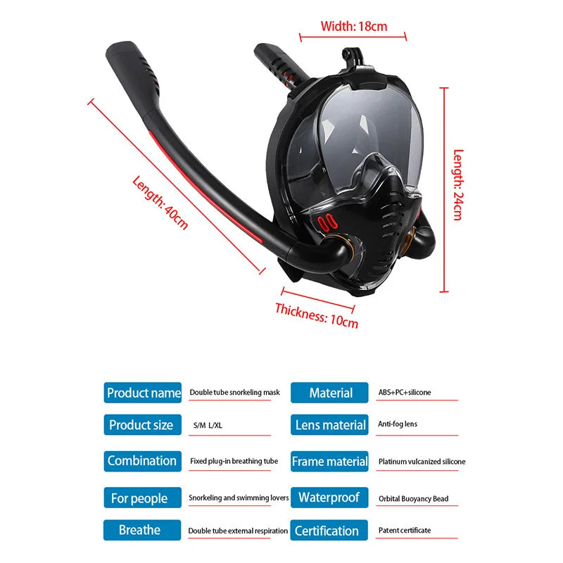 Aqua Glide Dual Tube Snorkel Mask – Full Face Dry Diving Gear