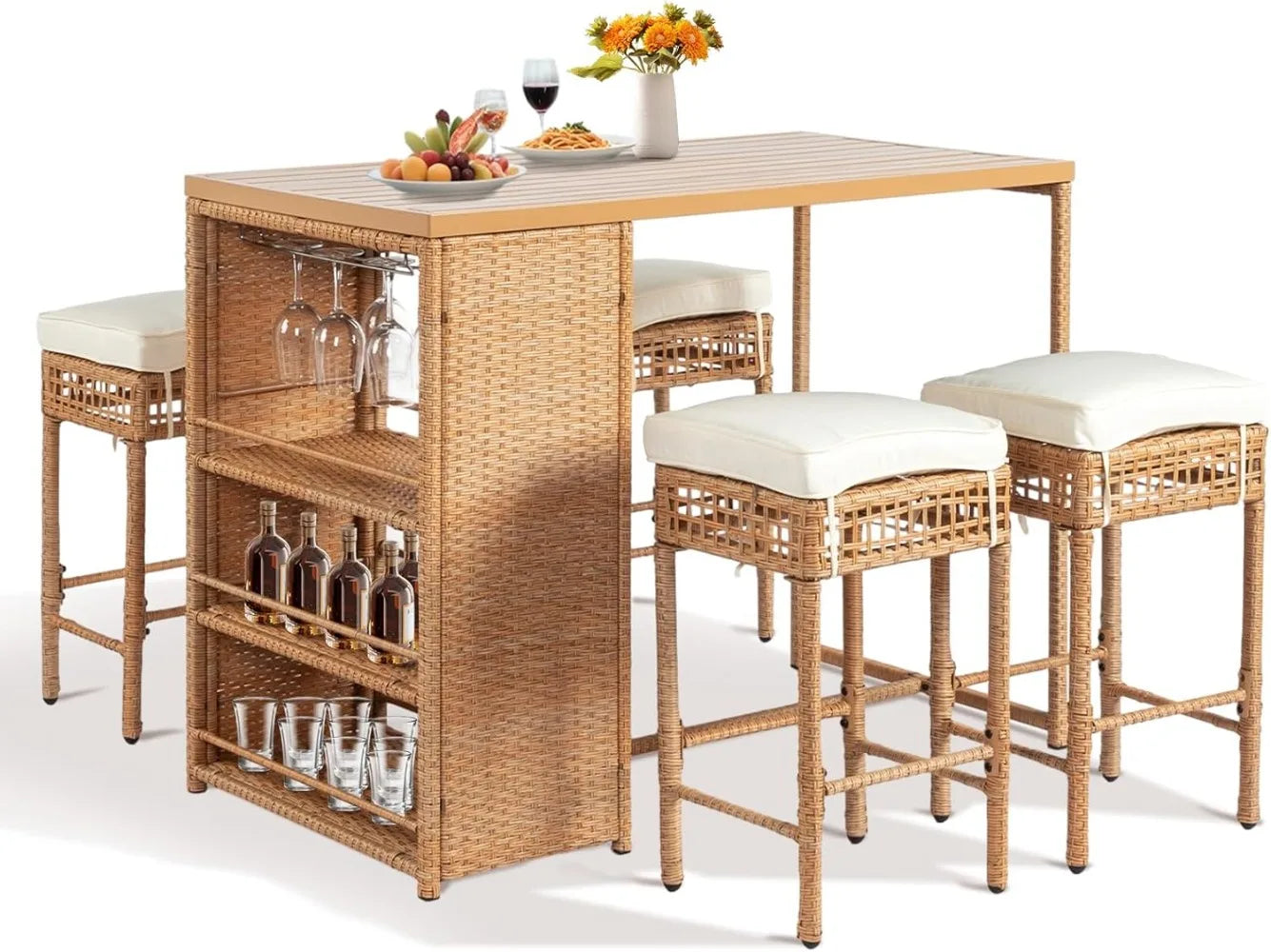 MKDK Luxe Outdoor Bar Set – 5 Piece Patio High Top Table & Chairs
