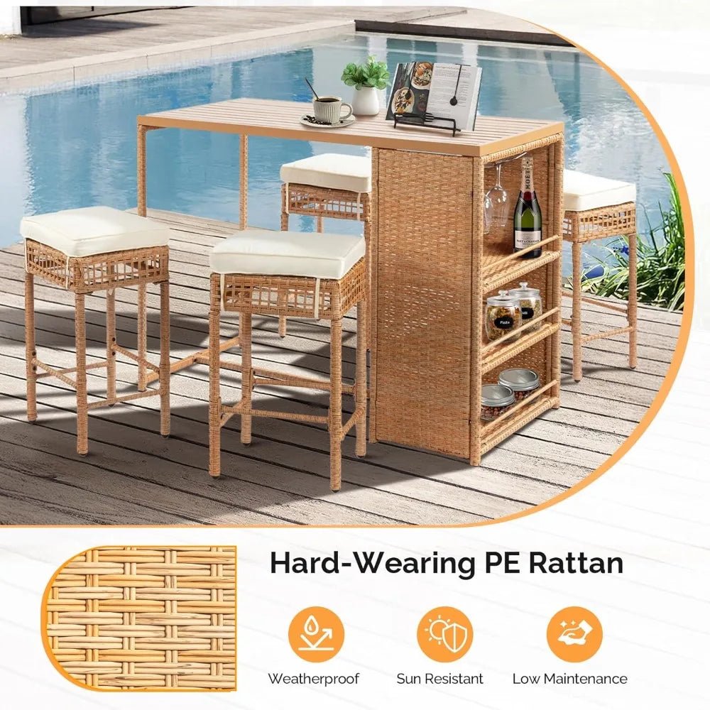 MKDK Luxe Outdoor Bar Set – 5 Piece Patio High Top Table & Chairs